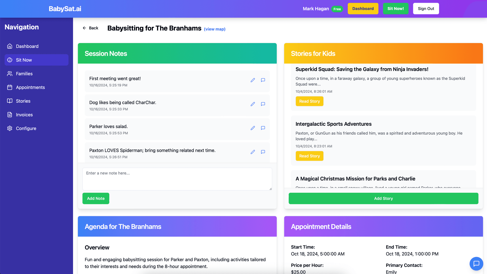 BabySat.ai Babysitting Dashboard